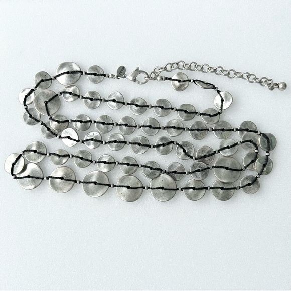 Vintage CHICO’S Graduated Silver Disc Long Necklace 40” on Cord - Picture 6 of 7